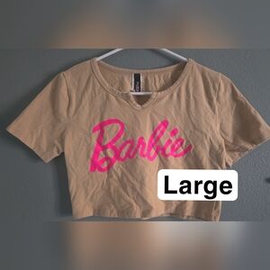 Barbie Tan Crop Top with Pink Script